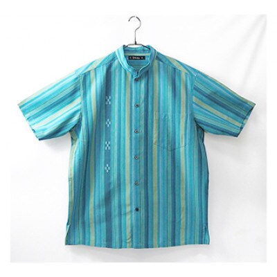 みんさー織 総手織りマオカラーシャツ(ニライカナイ BG)Mサイズ | 沖縄  