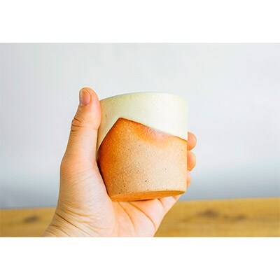 信楽焼・明山のお揃いコップ(大)火色&白セット　codomono-02set
