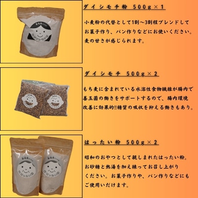 徳島県美波町産もち麦セット(もち麦500g×2袋・もち麦粉500g・はったい粉200g×2袋)