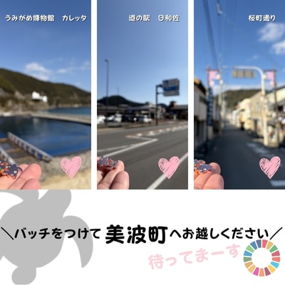 【町制20周年記念】未来へつなぐ「子ガメの帰郷」ピンバッジ ～上品なピンクゴールド仕様～