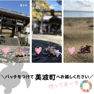 【町制20周年記念】未来へつなぐ「子ガメの帰郷」ピンバッジ ～上品なピンクゴールド仕様～