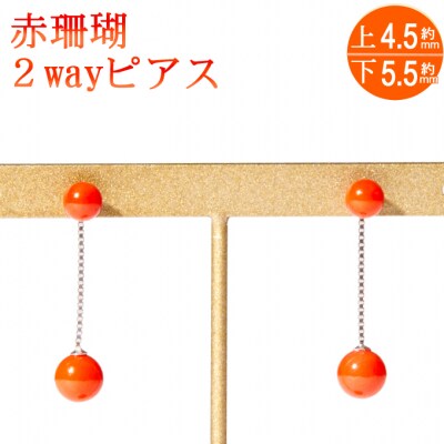 赤サンゴ2wayピアス[K18WG]
