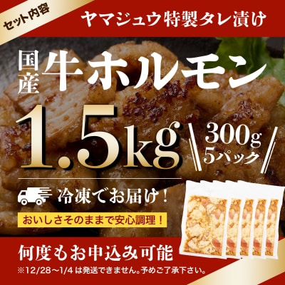 ヤマジュウの特製タレ漬け!国産牛ホルモン1.5kg