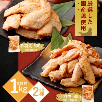 ヤマジュウ特製!やみつき国産手羽先、手羽中味付けセット約1kg【6回定期便】