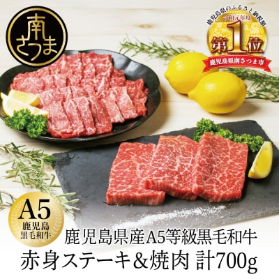 【鹿児島県産】A5等級 黒毛和牛 赤身ステーキ300g & 赤身焼肉400g カミチク 南さつま市