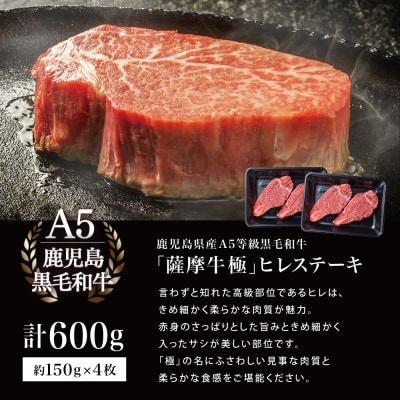 鹿児島県産黒毛和牛「薩摩牛 極」ヒレステーキ 4枚 計600g