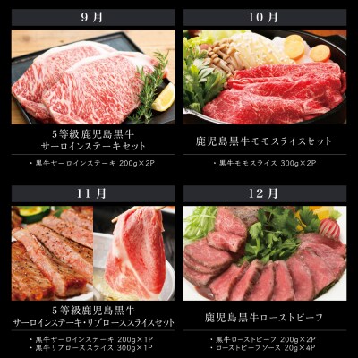 【JA食肉かごしま】鹿児島黒牛定期便(全12回) ステーキ すき焼き しゃぶしゃぶ 定期便