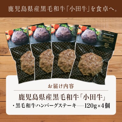 【プレミアムブランド】鹿児島県産黒毛和牛「小田牛」 牛肉100% ハンバーグステーキ 4個