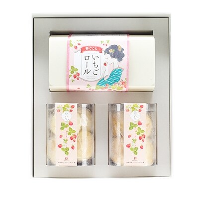 新鮮な江差産いちごをたっぷり使ったいちごロールと、もちもちシュークリームセット