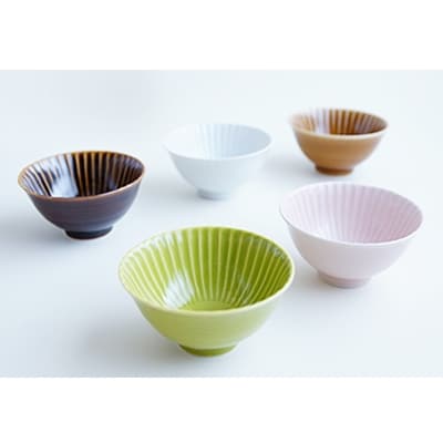 【波佐見焼】一龍陶苑 しのぎ茶碗(小) 厳選5個セット CC06