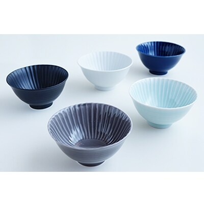 【波佐見焼】一龍陶苑　しのぎ茶碗(大)　厳選5個セット EZ05