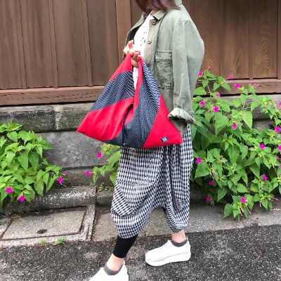 伝統織物蕨双子織　あずま袋　(赤)