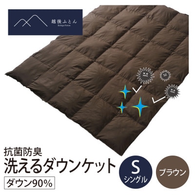 抗菌防臭洗えるダウンケット　シングルサイズ　ブラウン【越後ふとん】