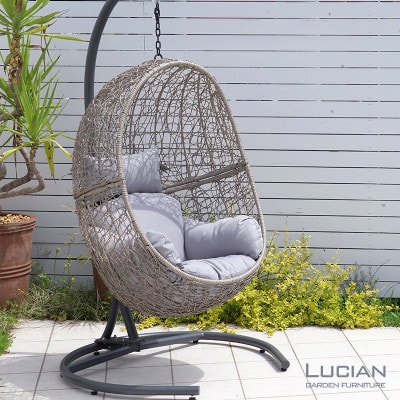 ハンギングチェア クッション付き エッグ型 ゆりかご ガーデン LUCIAN グレージュ