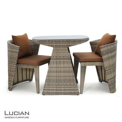 ラタン調 ガーデンテーブル3点セット 2人掛け LUCIAN グレージュ