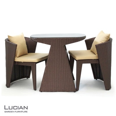 ラタン調 ガーデンテーブル3点セット 2人掛け  屋外 インテリア LUCIAN ブラウン