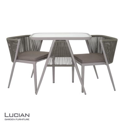アルミ ガーデンテーブル 3点セット 2人掛け  ロープ張り 屋外 LUCIAN グレージュ