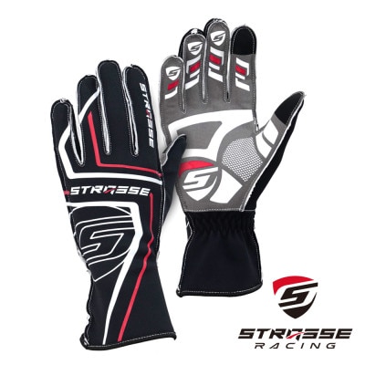 STRASSE レーシンググローブ アウトステッチ 手袋 ゲーミンググローブ ブラック M