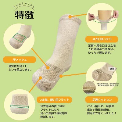 糖尿病用靴下「らくした切断用2枚入」　カラー:ベージュ [030M12-02]