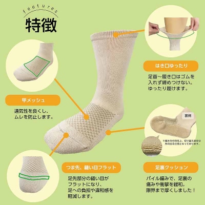 糖尿病用靴下「らくした」 (2)婦人用(22～24cm)・ベージュ [030M10-02]