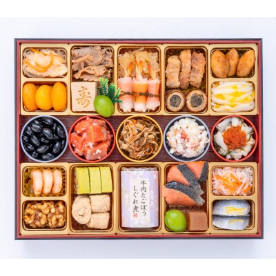 12/30・31配送 千賀屋おせち料理「千富士」和風三段重 6～7人前 全72品 [035S06]