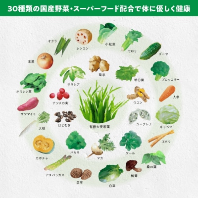 【2ヶ月に1度、3回送付定期便】国産有機大麦若葉&30種の野菜　[027Y30-T]
