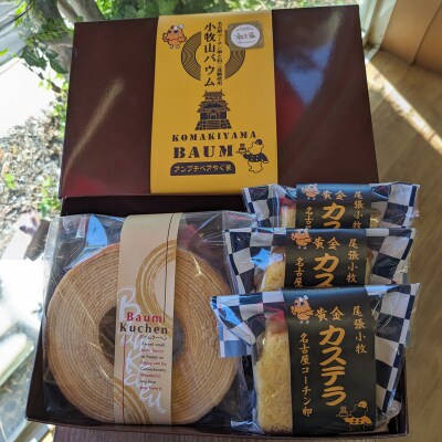 尾張小牧黄金カステラと小牧山城バウムクーヘンのセット 名古屋コーチン 和三盆[120A03]