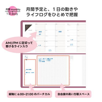 TETEFUダイアリー デイリー&マンスリー1月始まりピュアレッド [082I01-01]