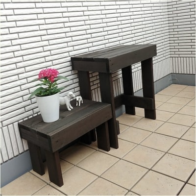 ウッドガーデンスタンド2台セット 幅45cmと幅36cm　花台 ガーデニング雑貨[161P01]