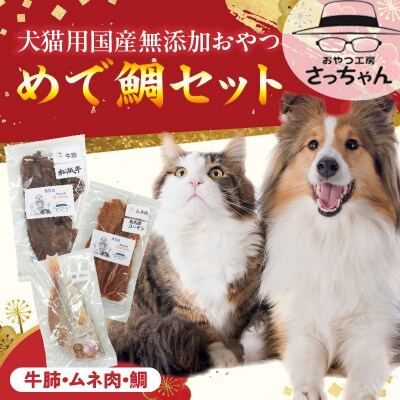 【厳選素材】犬猫用国産無添加おやつ 鯛・松阪牛肺・名古屋コーチンむね肉 めで鯛セット[143O27]