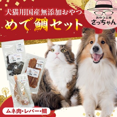 【厳選素材】犬猫用国産無添加おやつ 鯛・名古屋コーチンむね肉・レバー めで鯛セット[143O29]