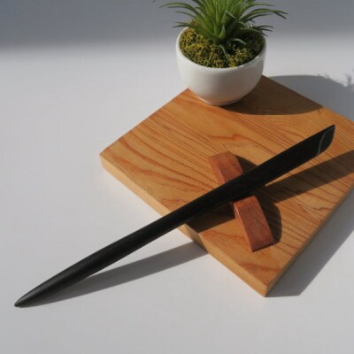 木製かんざし リーフ型 標準サイズ (黒檀) [195S28-02]