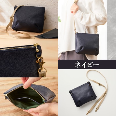 本革製ポシェット　ネイビー[074K10-02]