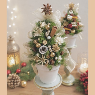 クリスマスツリーとクリスマスリース セット(ホワイト) [133O19-02]
