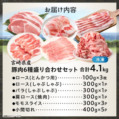 宮崎県産豚肉6種盛り合わせセット(合計4.1kg) 肉 豚 豚肉 おかず 国産_T030-204
