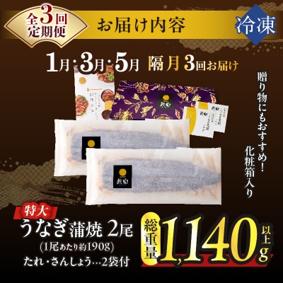 先行予約≪隔月定期便全3回≫うなぎ蒲焼特大2尾(総重量1140g以上) _T026-0073