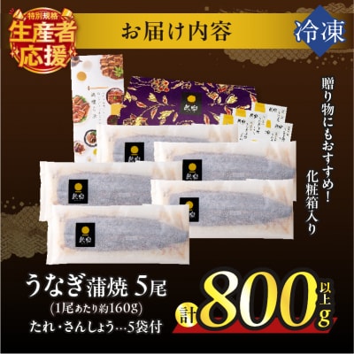 【年内発送】【数量・期間限定 特別規格】うなぎ蒲焼5尾 計800g以上 _T026-0032-12