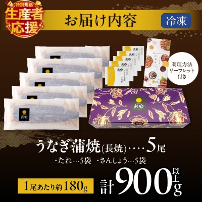年内発送【数量・期間限定 特別規格】うなぎ蒲焼5尾 計900g以上 _T026-0032-ZO-12