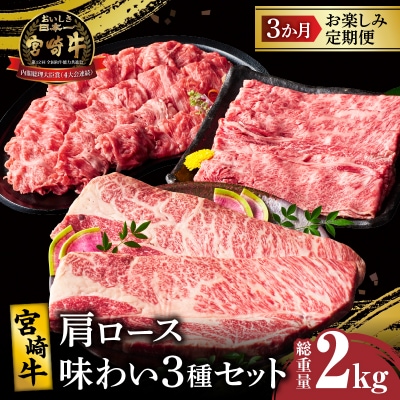3か月定期便『宮崎牛肩ロース味わい3種セット』2kg_T009-0011