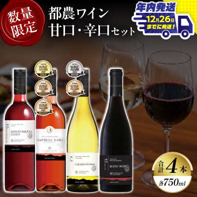 ＼年内発送!!/≪数量限定≫都農ワイン甘口・辛口セット(合計4本) 酒_T014-004-N