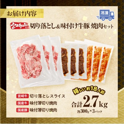 宮崎牛切り落とし&牛・豚味付けセット(合計2.7kg) 肉 牛 豚 牛肉 豚肉_T030-1033