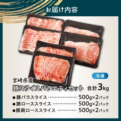 宮崎県産豚スライスバラエティセット(合計3kg) 肉 豚 豚肉 おかず 国産_T030-0873
