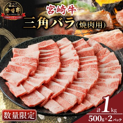 ≪数量限定≫宮崎牛三角バラ(焼肉用)計1kg 肉 牛 牛肉 おかず 国産_T030-1061 