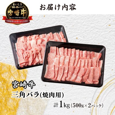 ≪数量限定≫宮崎牛三角バラ(焼肉用)計1kg 肉 牛 牛肉 おかず 国産_T030-1061 