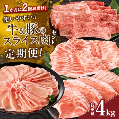 ≪定期便≫＼1か月に2回お届け!!/スライス肉セット【総重量4kg】_T030-155