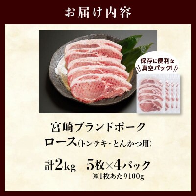 ≪宮崎ブランドポーク≫ロース(トンテキ・とんかつ用)計2kg_T023-0131