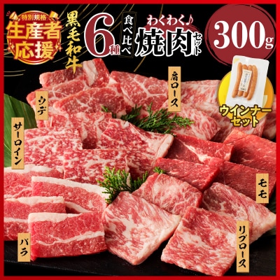 生産者応援≪訳あり≫黒毛和牛6種焼肉セット(合計300g) &粗挽きウインナー_T030-119-U