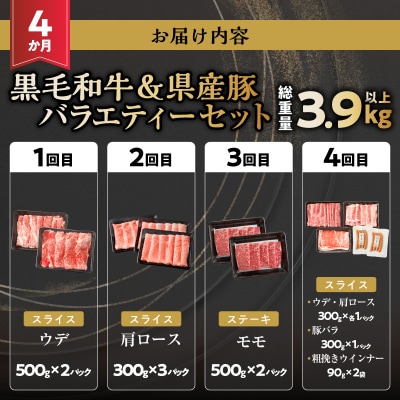 ≪4か月定期便≫黒毛和牛&県産豚バラエティーセット総重量3.9kg以上_T030-1813