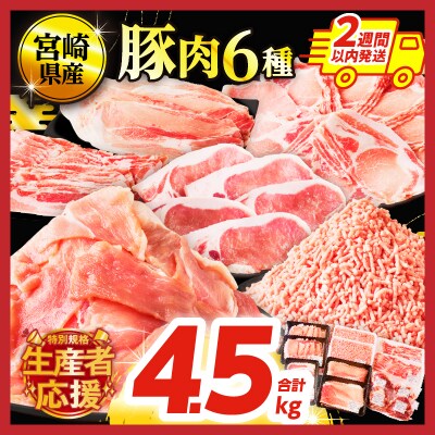 2週間発送!生産者応援!宮崎県産豚肉6種てげスゲーセット4.5kg_T009-0121-ZO-2W