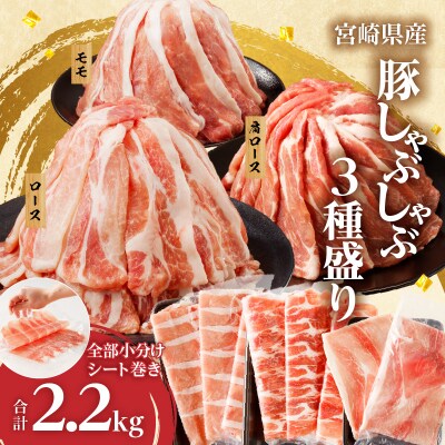 全部小分けシート巻き!!宮崎県産豚しゃぶしゃぶ3種盛りセット合計2.2kg_T041-0051-2W